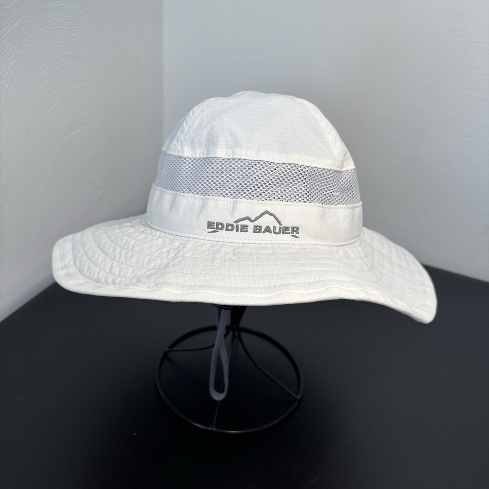 EDDIE BAUER White Nylon WIDE BRIM HAT Summer Shade Beach Hike Sun Unisex S/M